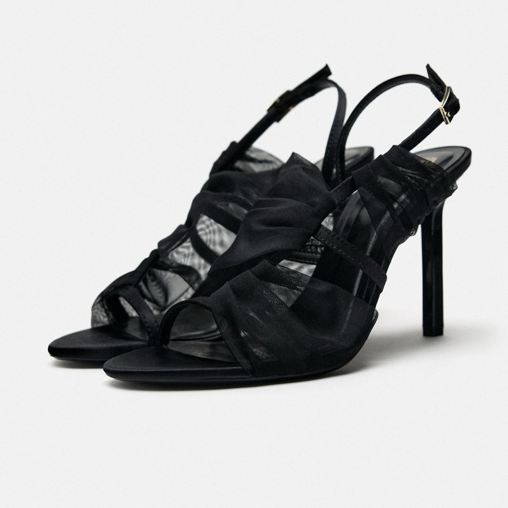 Zara women size 36 mesh fabric black heels brand new sandals heels stilettos
